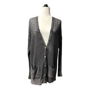 American Eagle Outfitters Women Gray Knit Cardigan Sweater Long Sleeve Pockets M